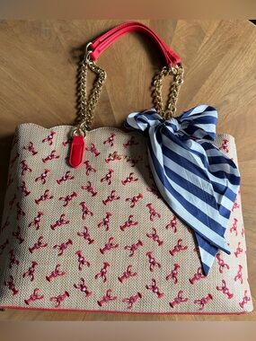 NWT BETSEY JOHNSON
TOTE SHOULDER
BAG W EMBROIDERED
LOBSTER & SCARF